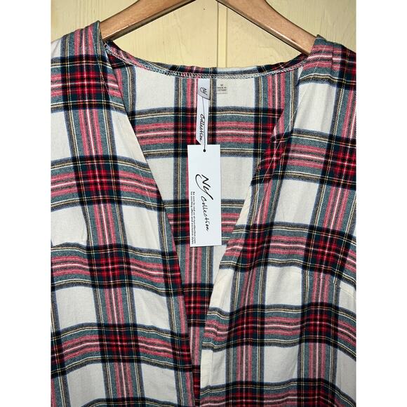 NY Collection Cardigan Jacket Womens Medium Flannel Plaid Duster Topper Lightwt - Picture 5 of 7